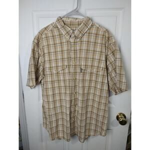 Woolrich Men's XL Shirt Brown Plaid Collared Button Shirt Sleeve